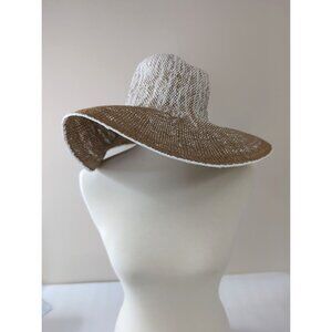 Wide Brim Straw Sun Hat in Natural Brown and White